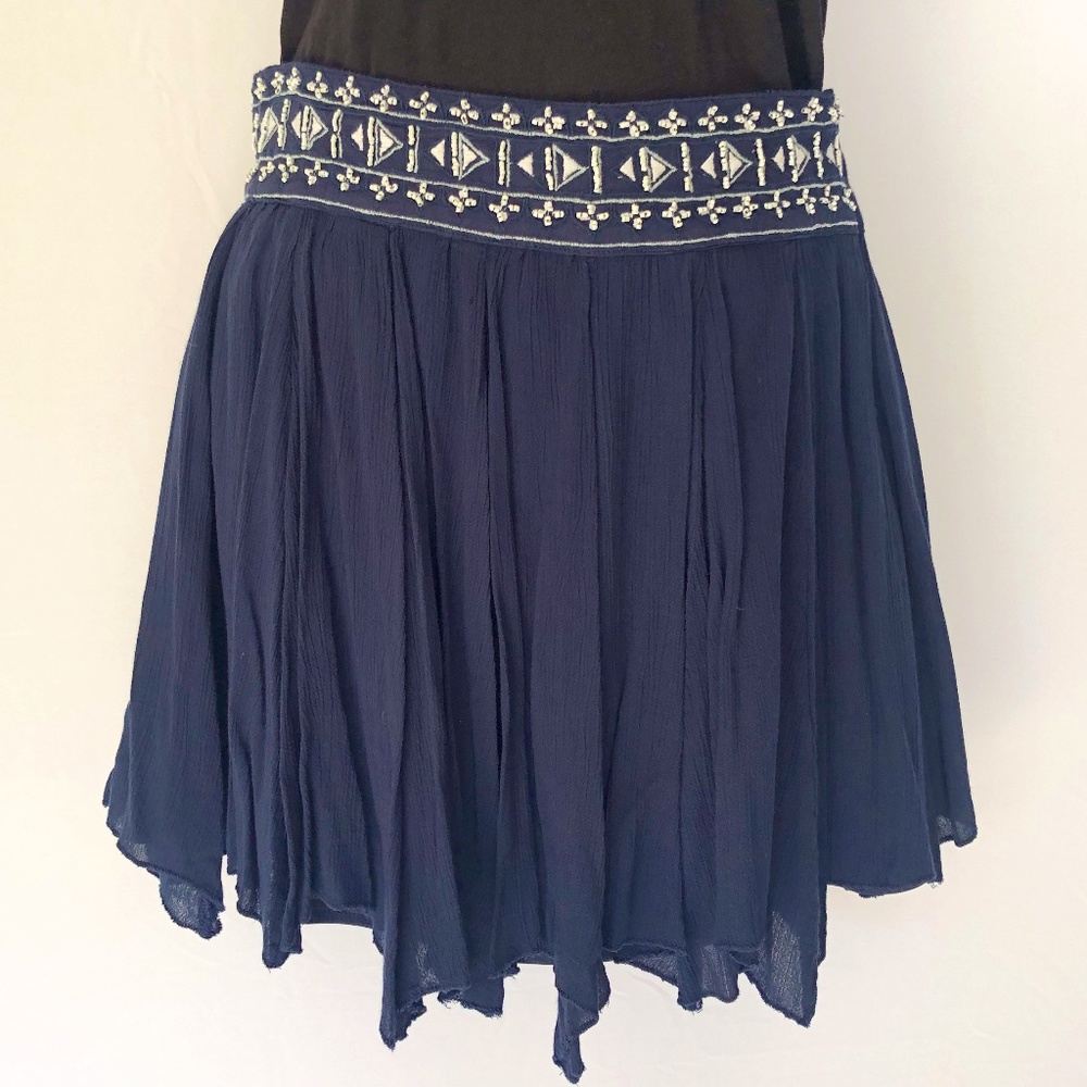 Navy Skirt with white Beading
